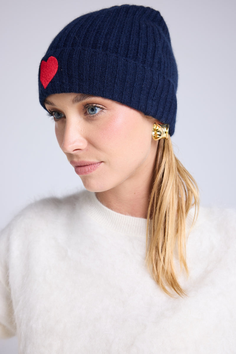 Bonnet Unisexe Cœur - Bleu Marine Rouge