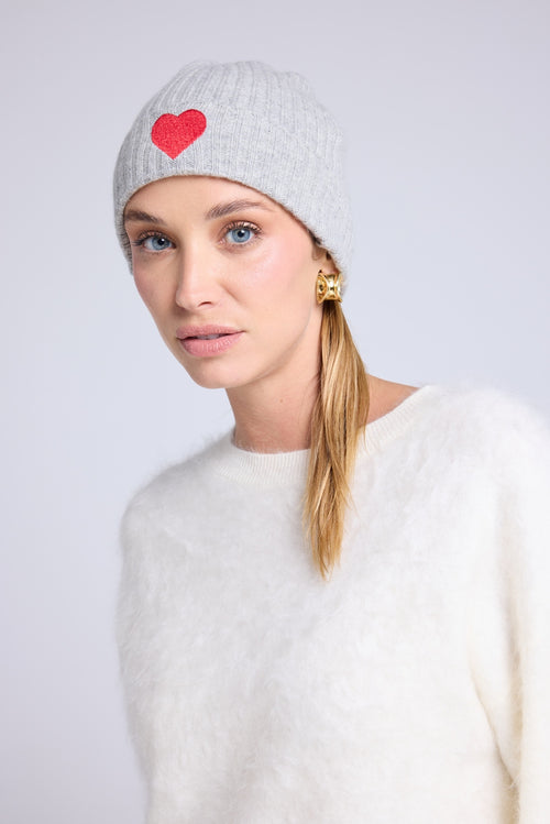 Bonnet Unisexe Cœur - Gris Clair Rouge