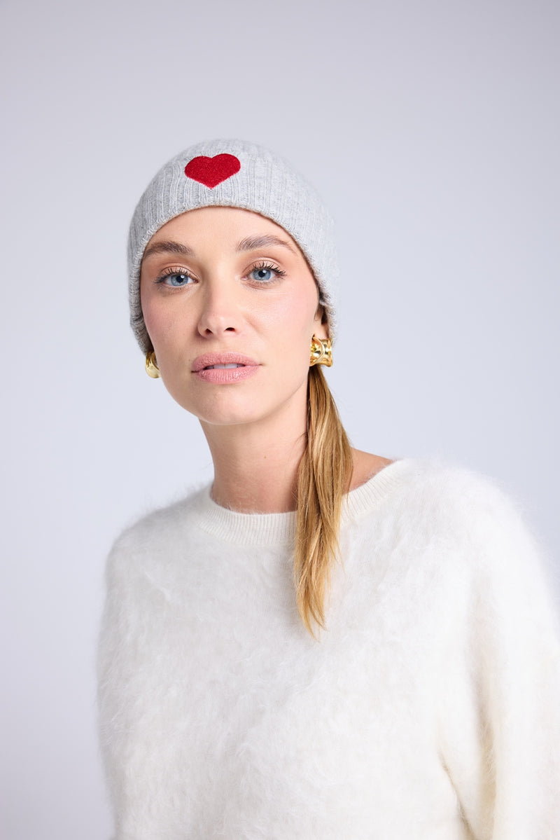 Bonnet Unisexe Cœur - Gris Clair Rouge