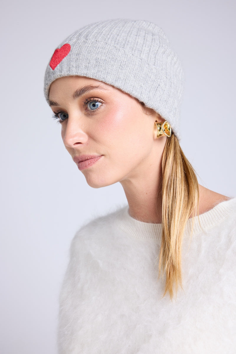 Bonnet Unisexe Cœur - Gris Clair Rouge