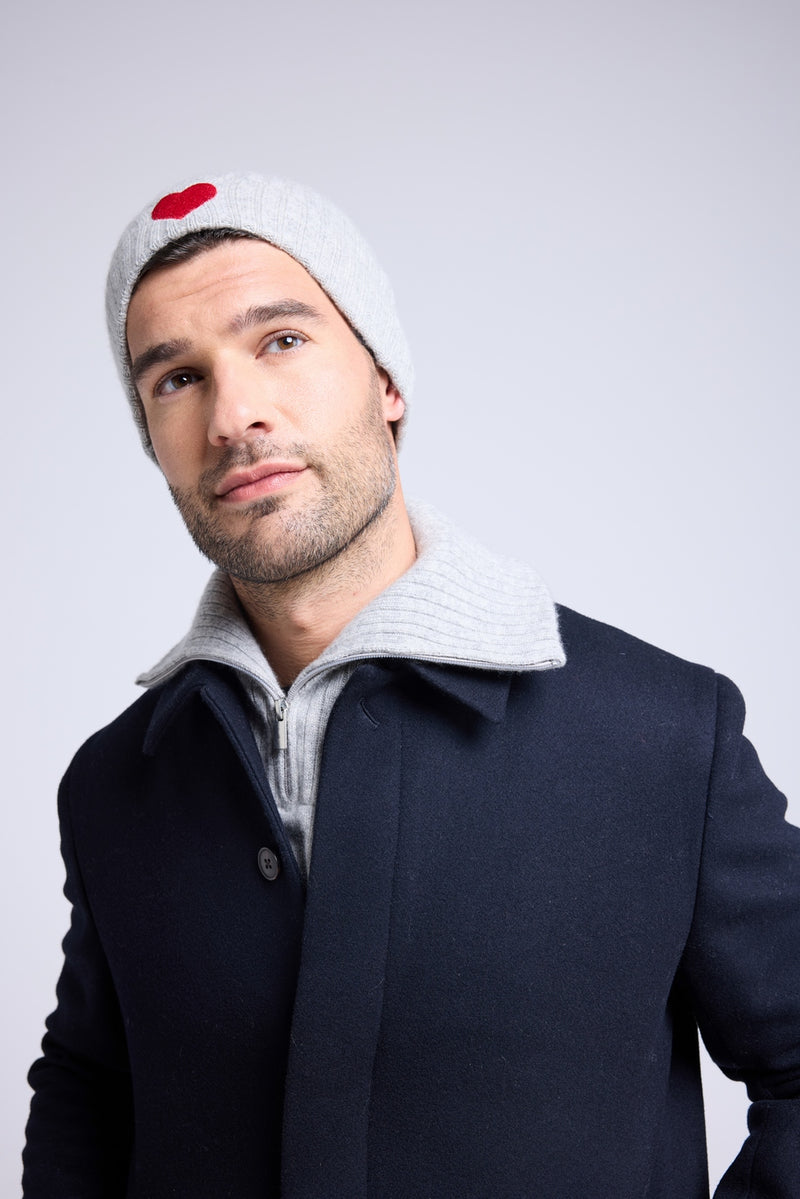 Bonnet Unisexe Cœur - Gris Clair Rouge