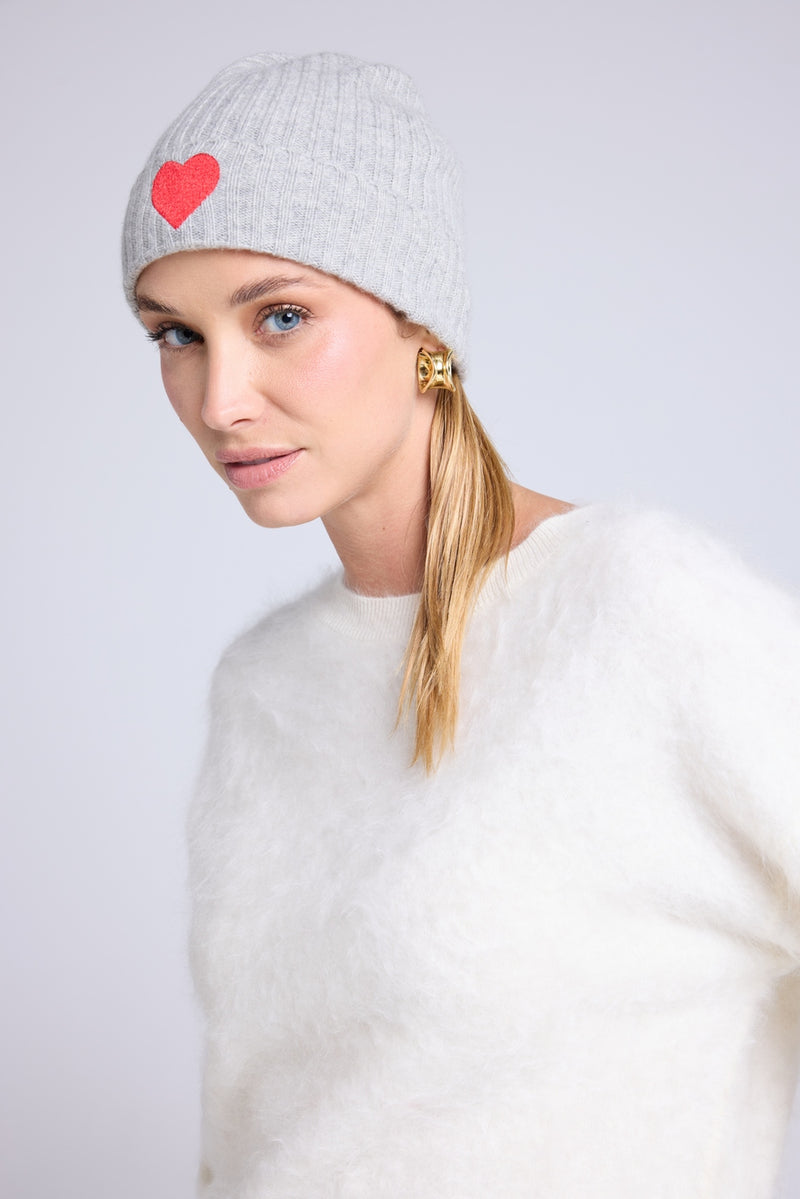 Bonnet Unisexe Cœur - Gris Clair Rouge