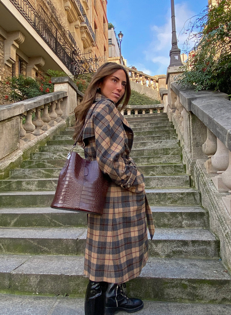 Sac Porte Epaule Bruna Croco - Cacao - Femme