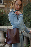 Bruna Croco Shoulder Bag - Cocoa