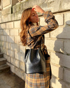 Sac Porté-Épaule Bruna Croco - Noir