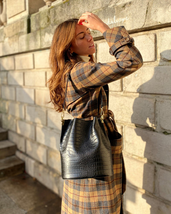 Sac Porté-Épaule Bruna Croco - Noir