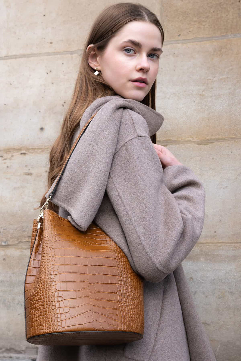 Sac Porté-Épaule Bruna Croco - Camel