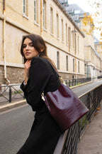 Sac Porté-Épaule Bruna Croco - Bordeaux