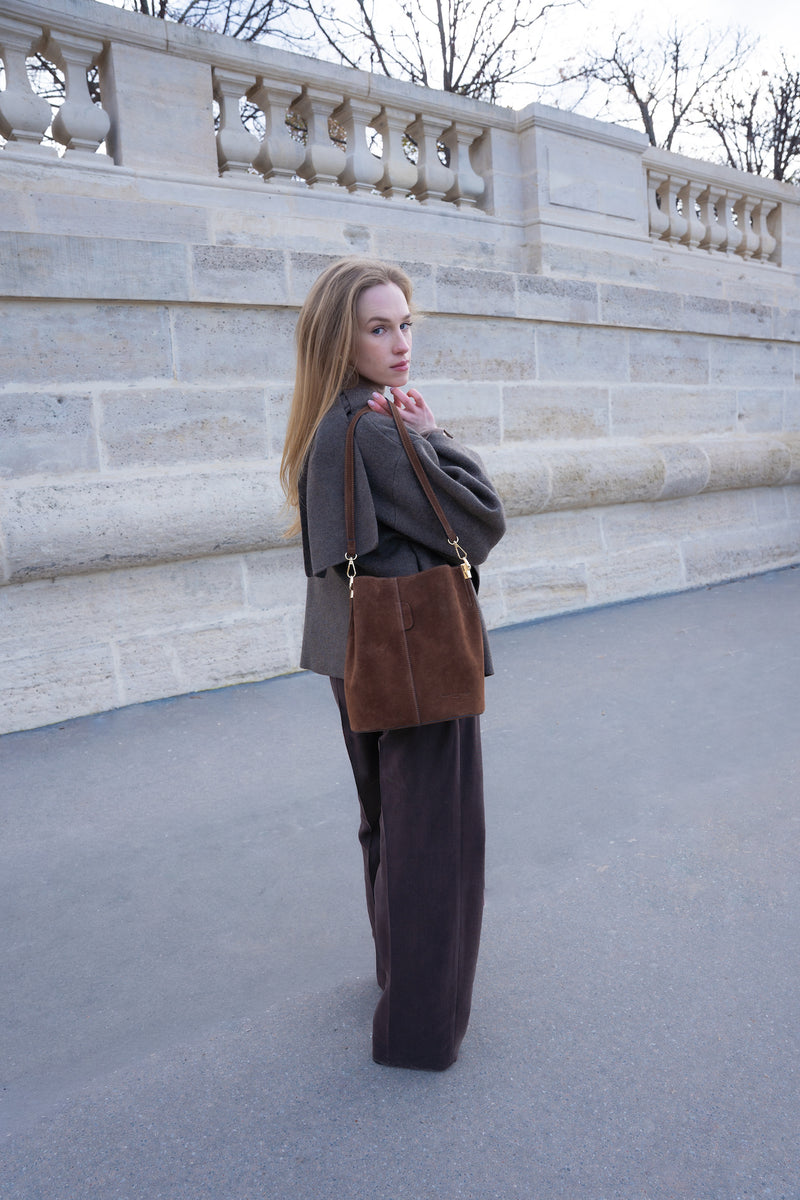 Bolso bombonera Bruna de ante - Marrón