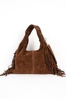 Bolso de hombro Eira con flecos - Marrón