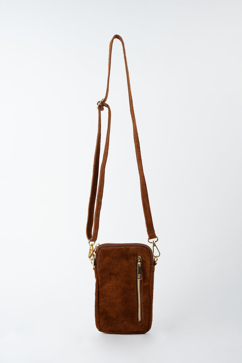 Bolso de hombro Laila de ante - Marrón