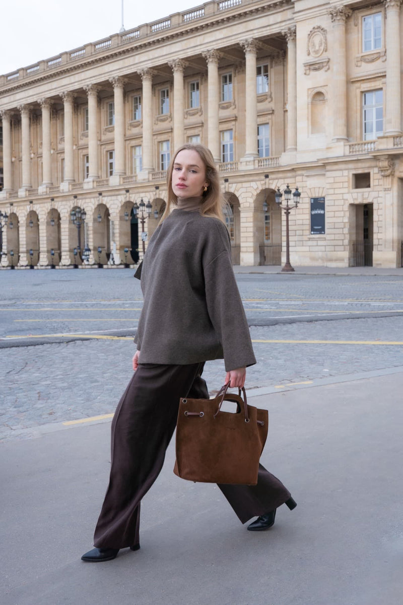 Plum Suede Handbag - Brown