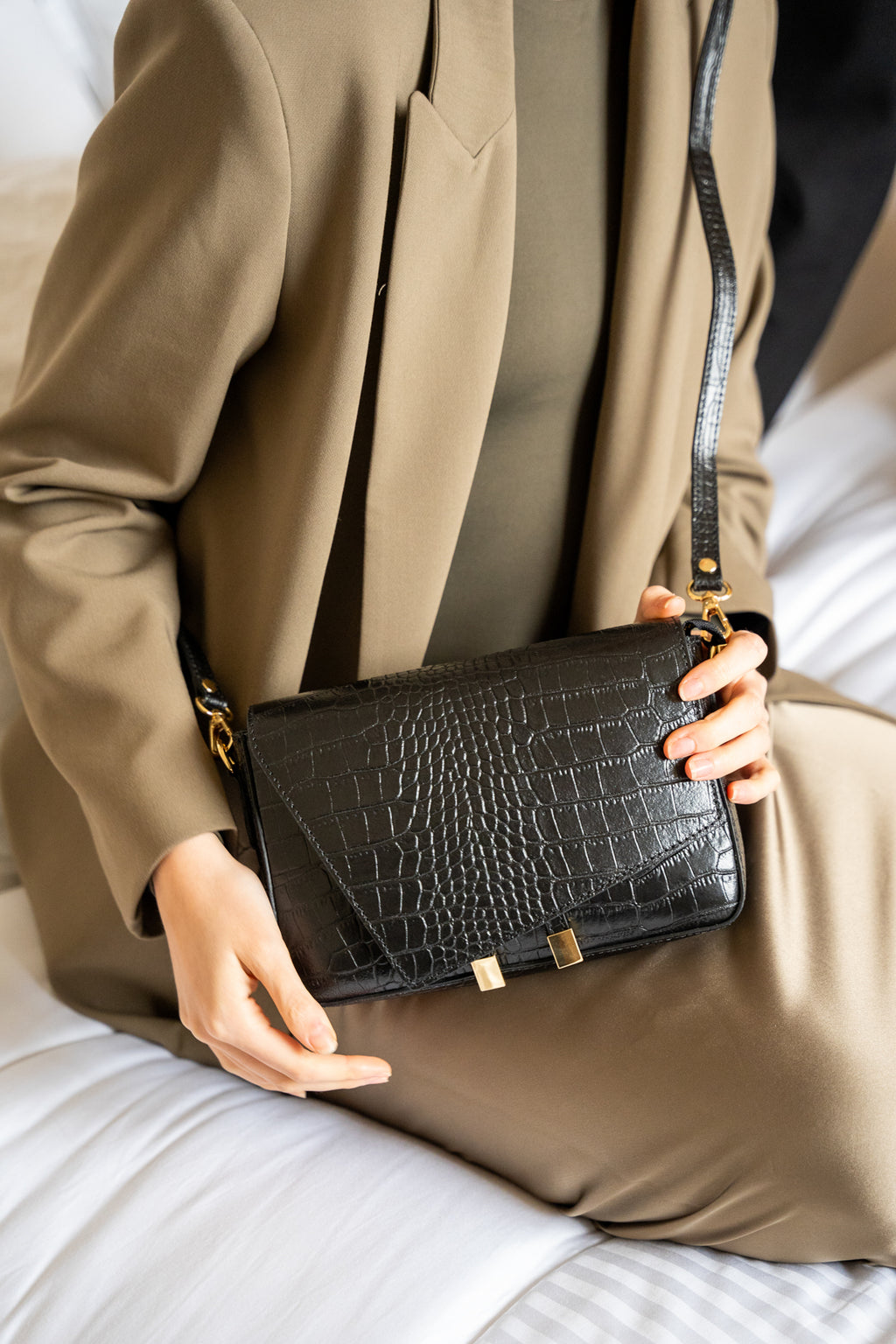 Sac Bandouliere Aela Croco - Noir