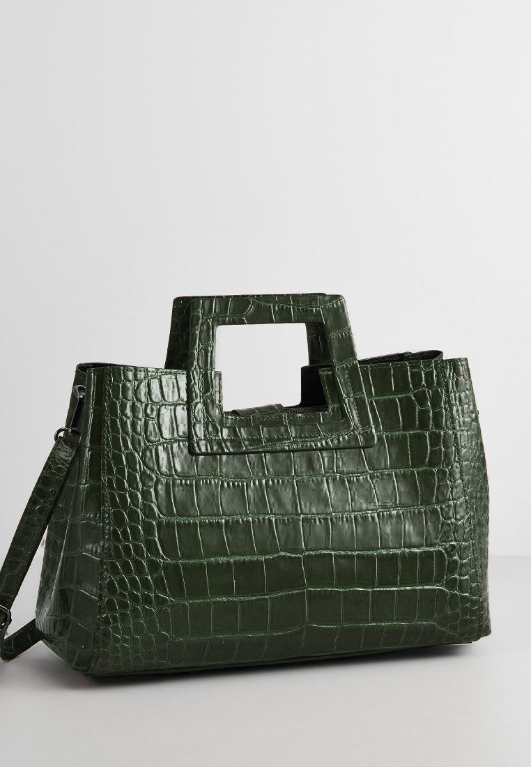 Borsa a mano Jane Croco - Verde bottiglia