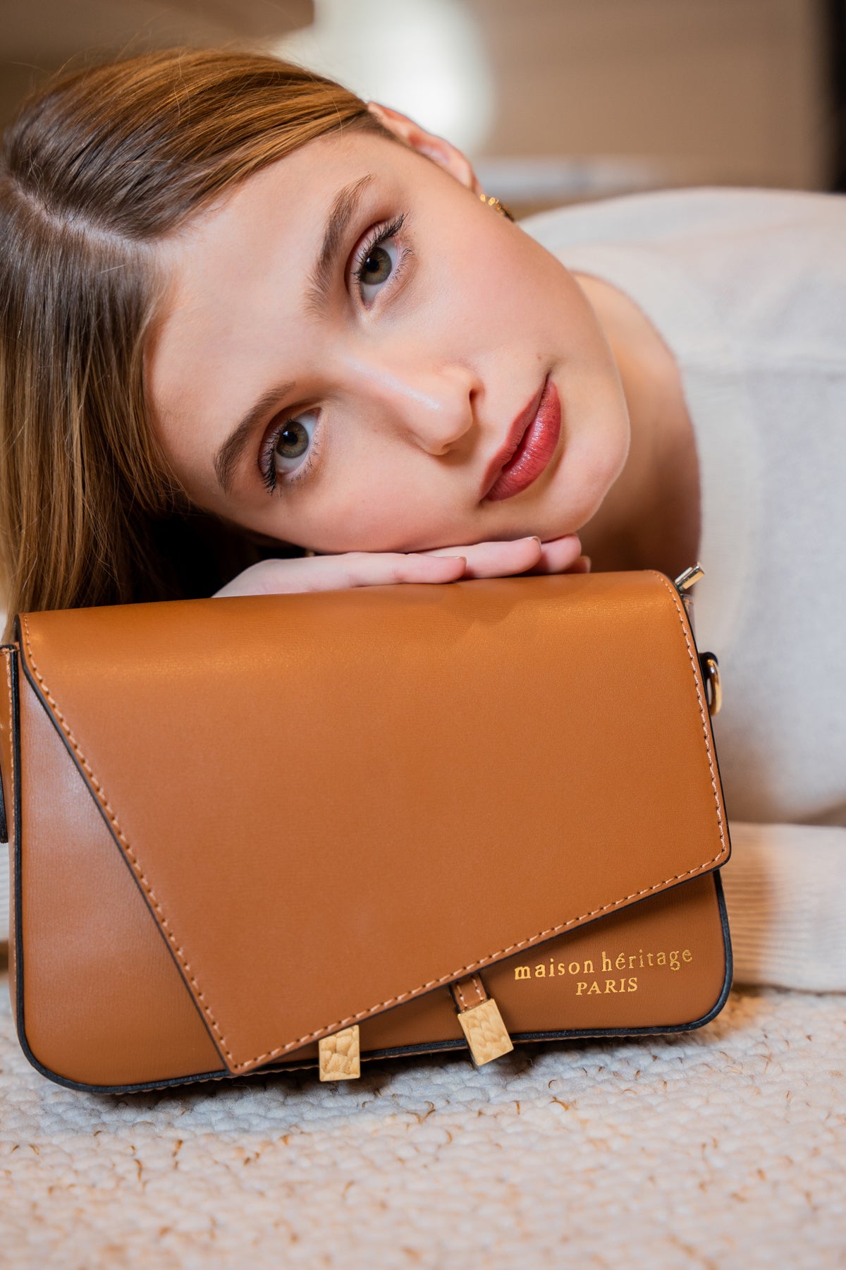 Sac Bandouliere Aela Box - Camel Fonce