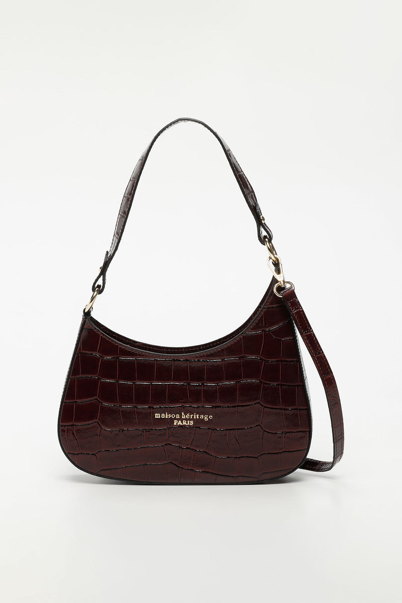 Sac Porte Epaule Aline Croco - Bordeaux