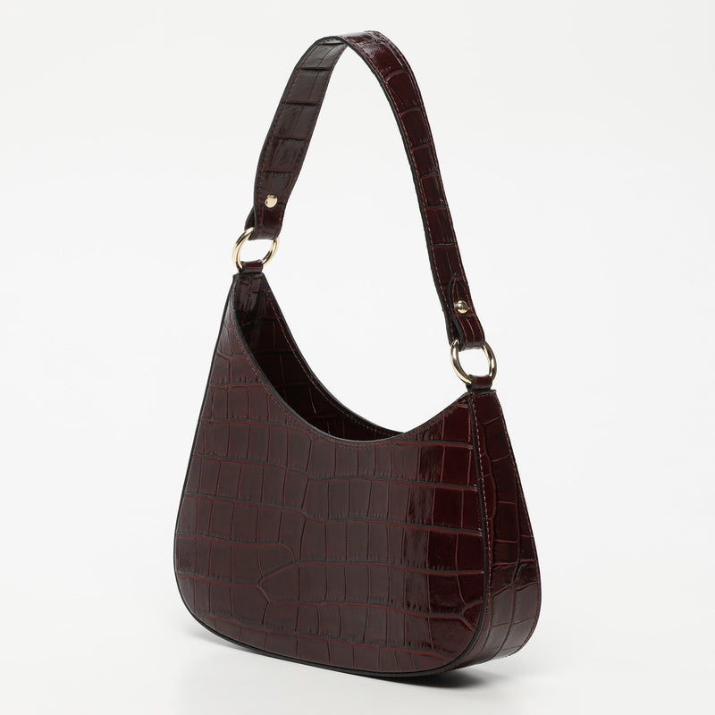 Sac Porte Epaule Aline Croco - Bordeaux