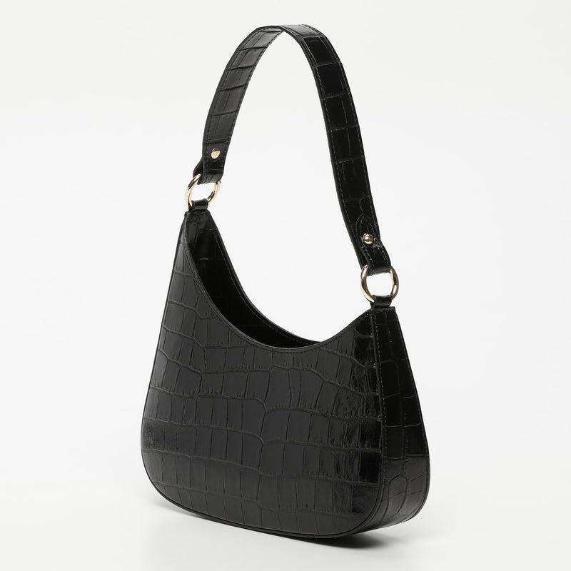 Sac Porte Epaule Aline Croco - Noir