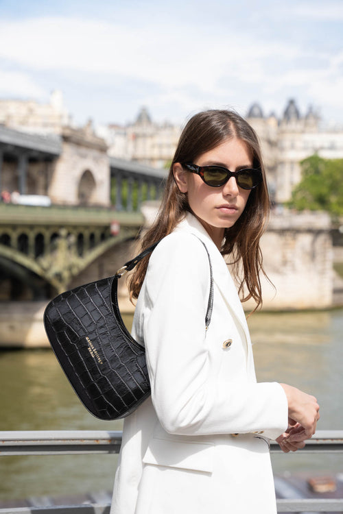 Sac Porte Epaule Aline Croco - Noir