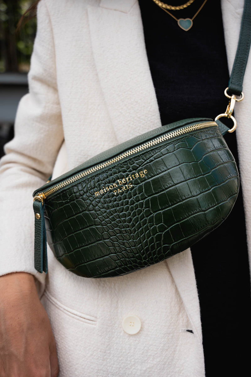 Sac Banane Kimi Croco - Vert Bouteille