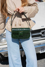 Davina Croc Crossbody Bag - Bottle Green