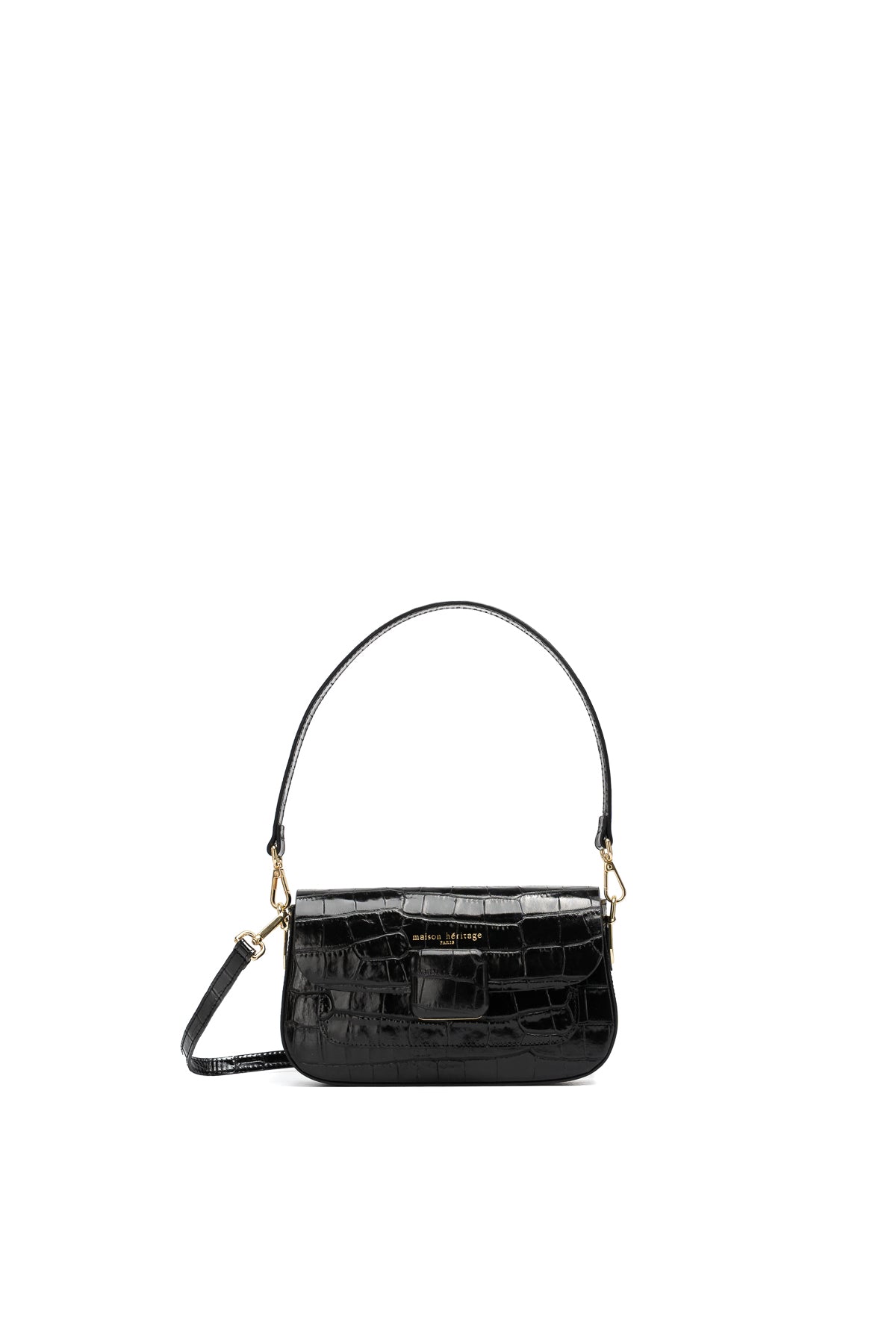 Davina Croc Cross-Body Bag - Black