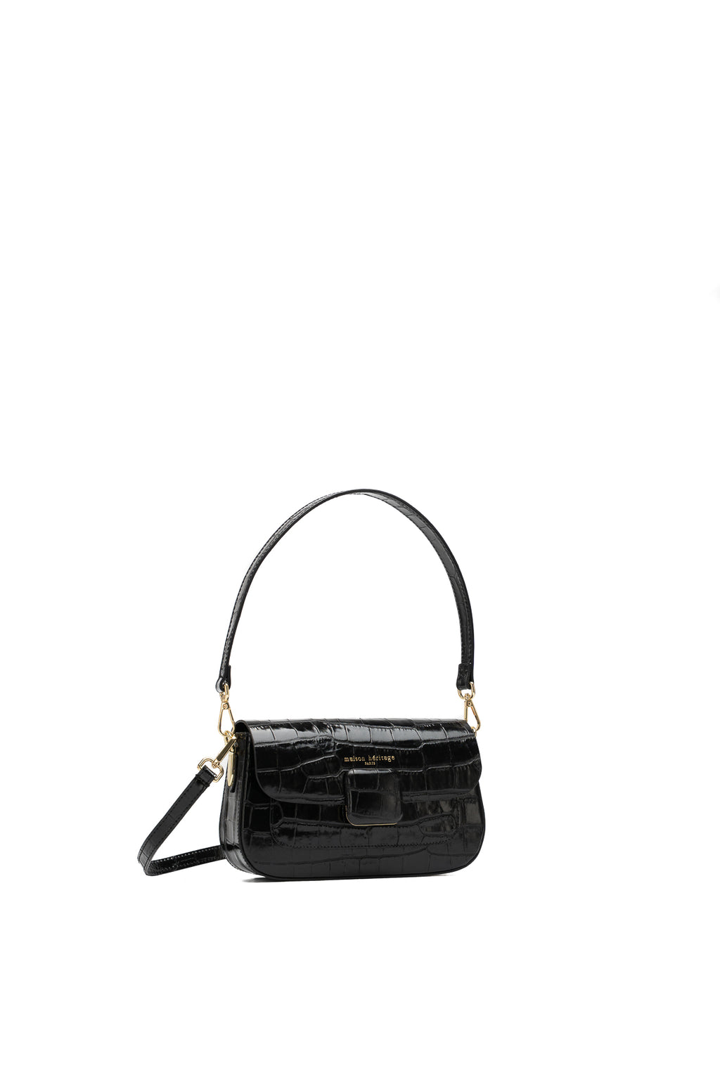 Davina Croc Cross-Body Bag - Black