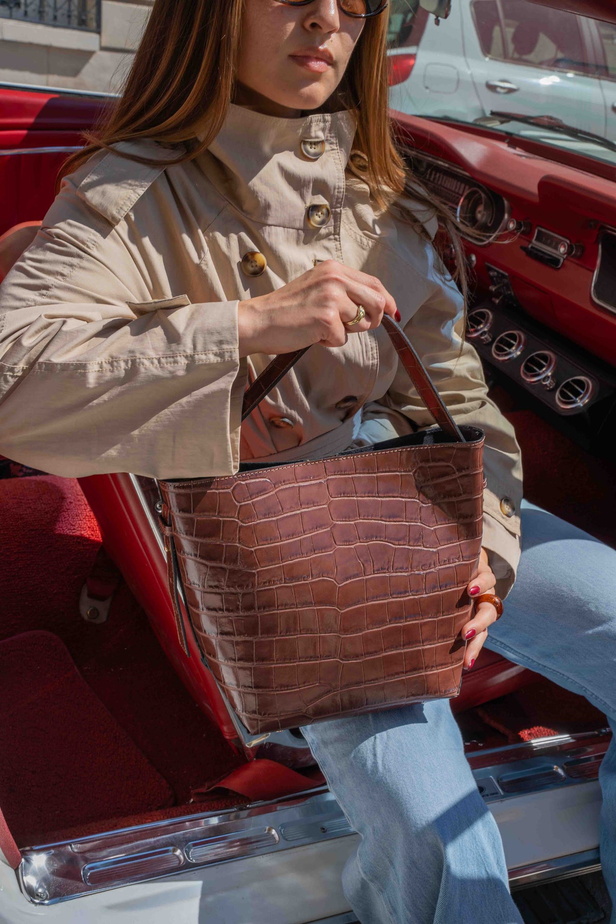 Orne Croc-Effect Bucket Bag - Brown