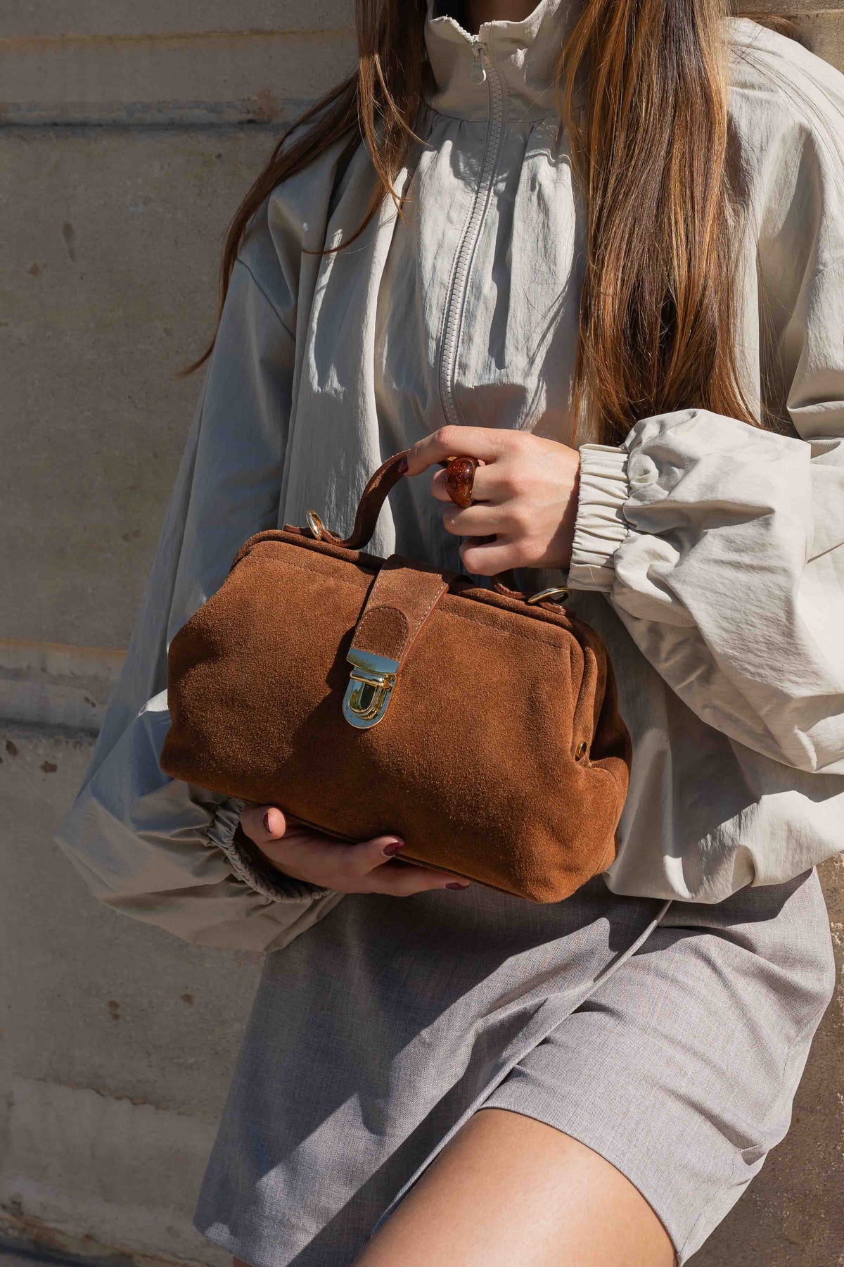Sac À Bandoulière Swan Suede - Camel