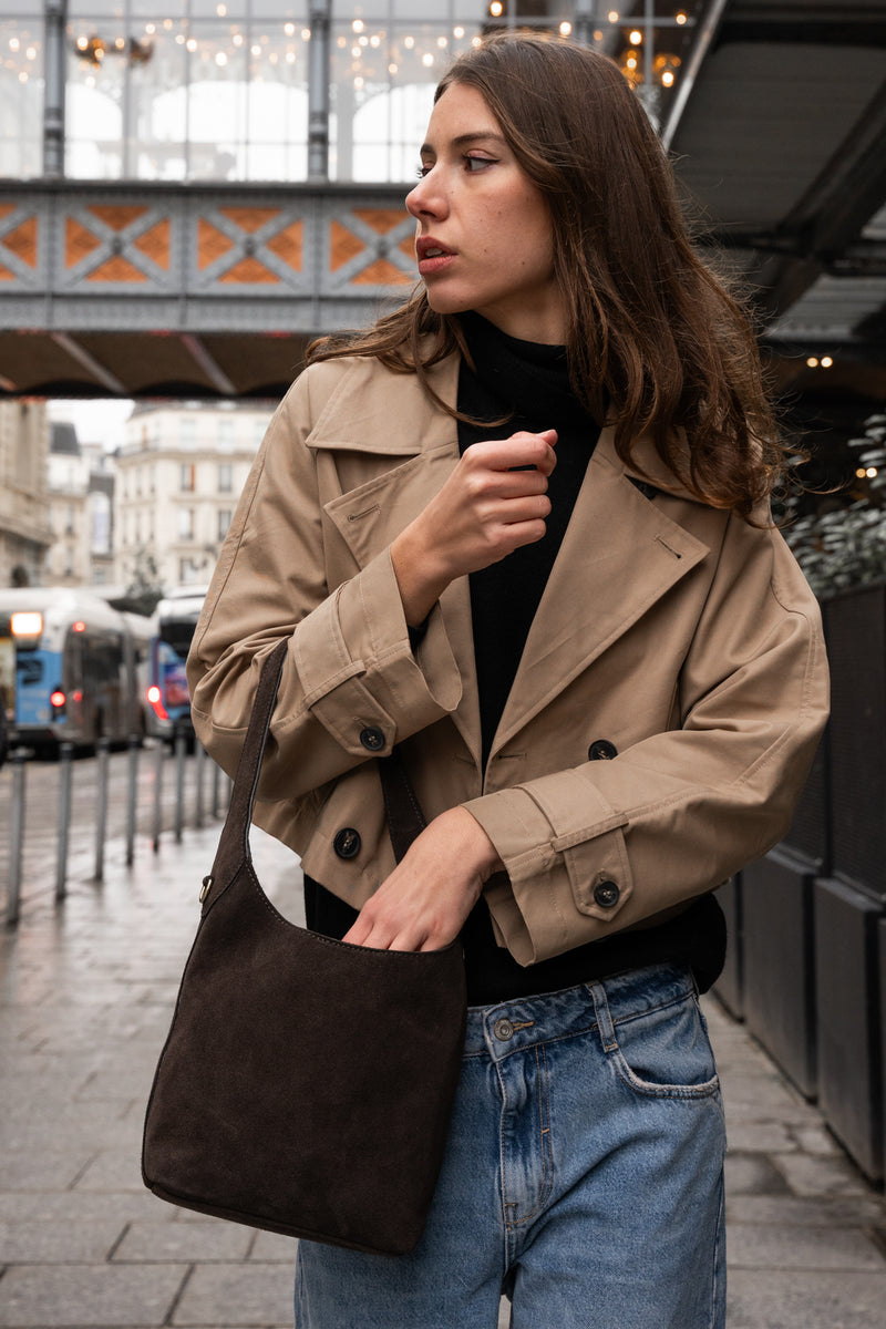 Sac Porte Epaule Clison Suede - Marron