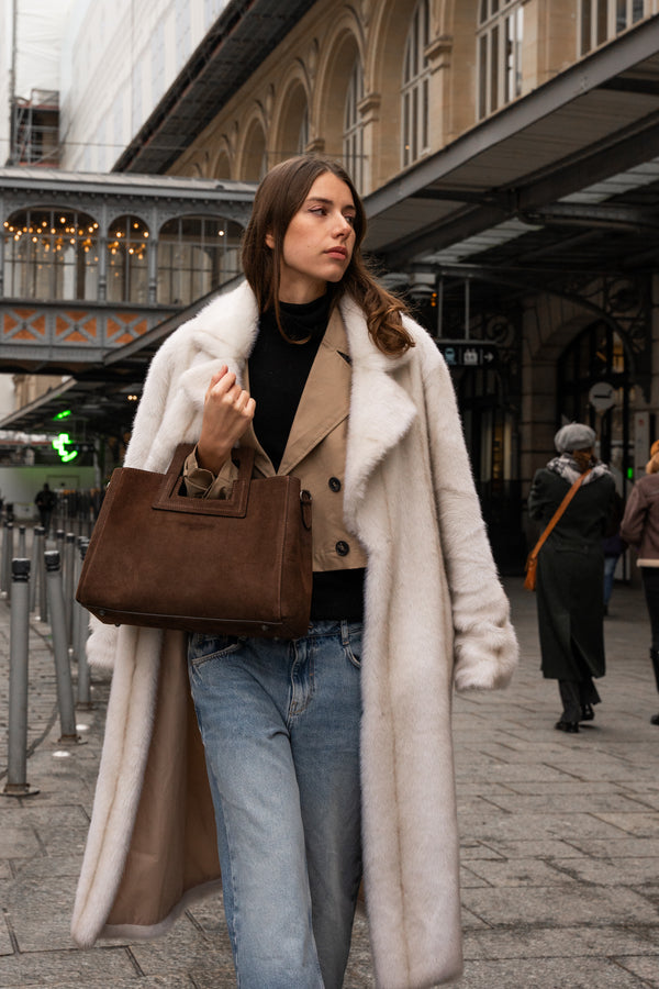 Jane Suede Handbag - Camel