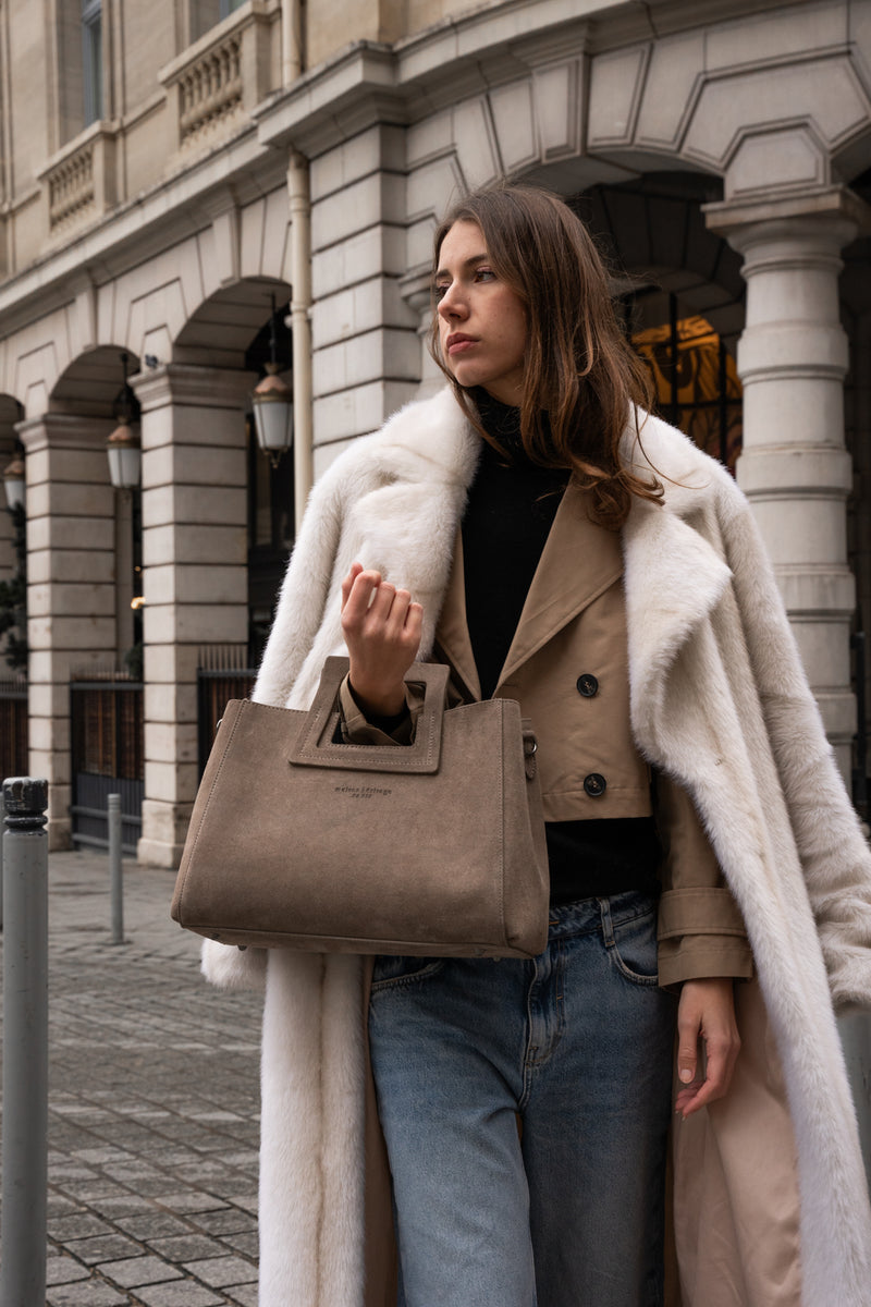 Jane Suede Handbag - Taupe