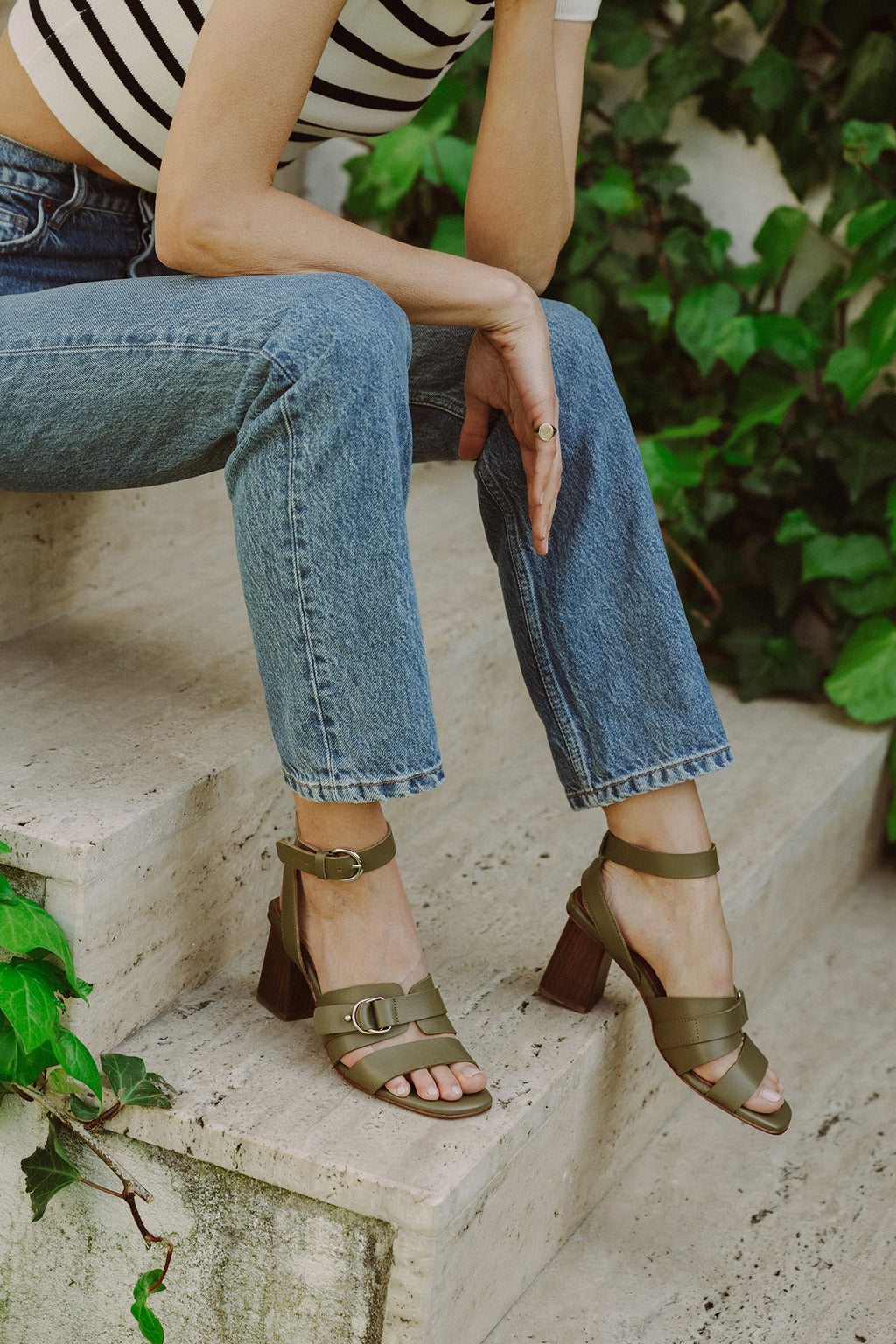 Micaela Sandals - Khaki Leather - Anaki