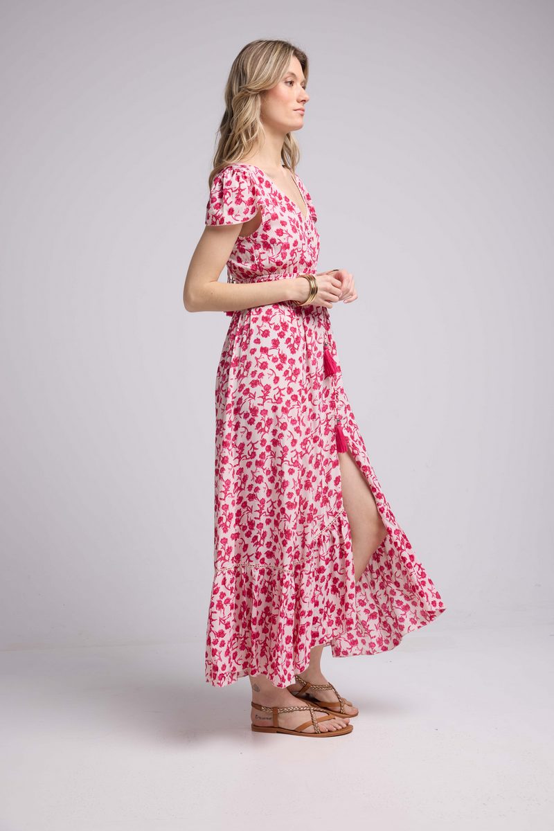 Robe Longue Manches Courtes - Rouge