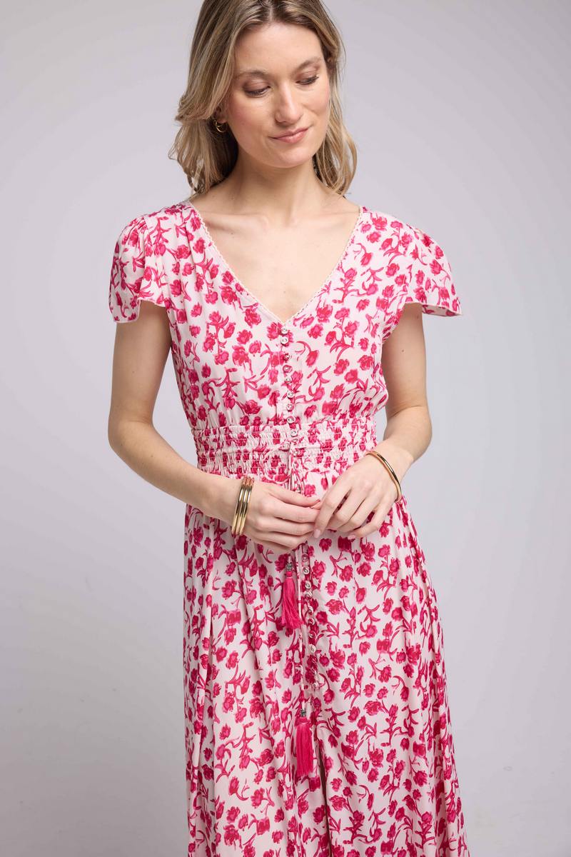 Robe Longue Manches Courtes - Rouge