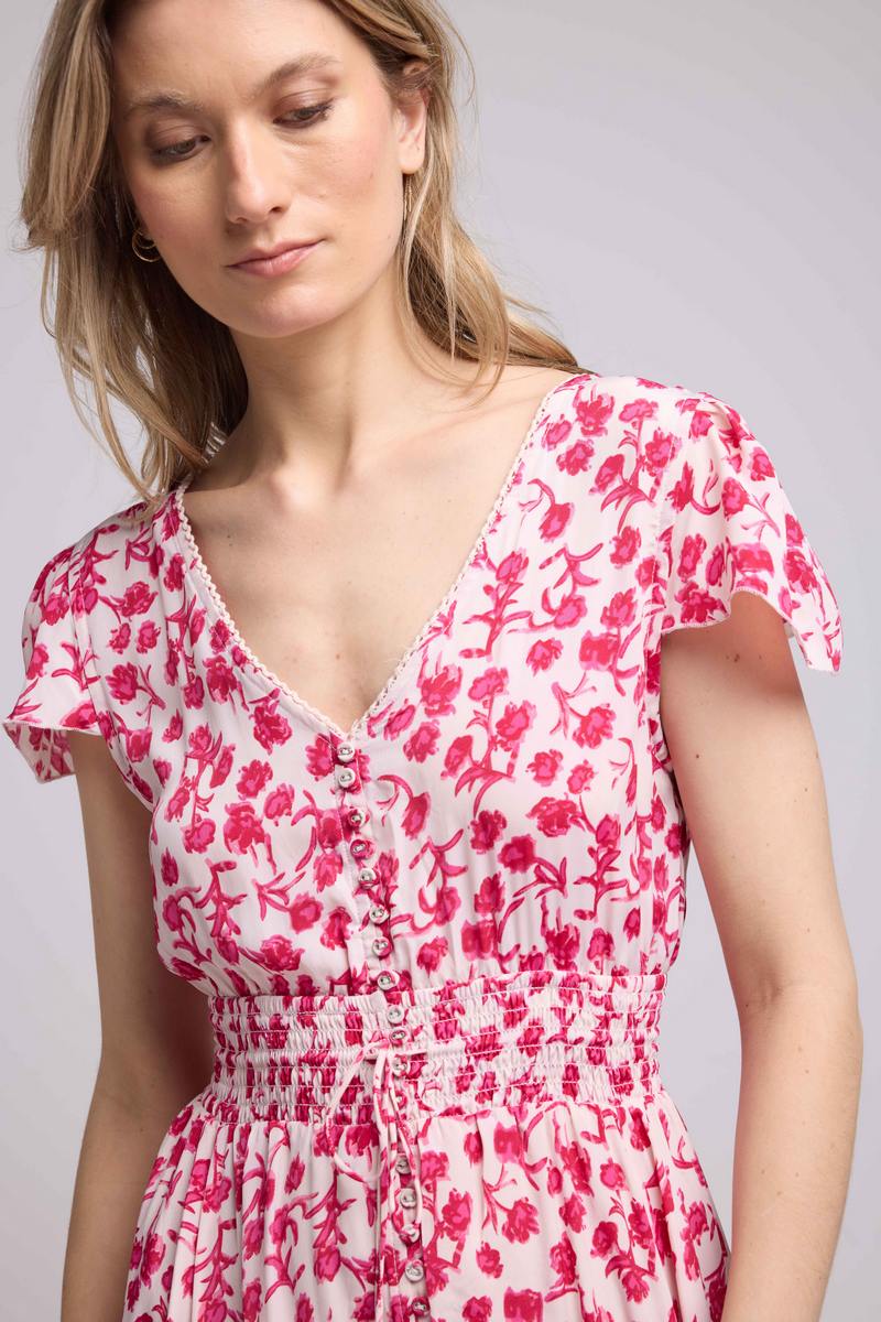 Robe Longue Manches Courtes - Rouge
