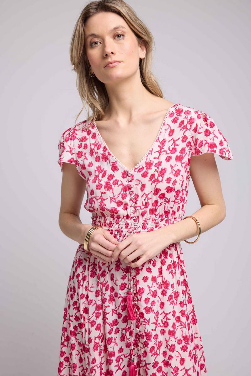 Robe Longue Manches Courtes - Rouge