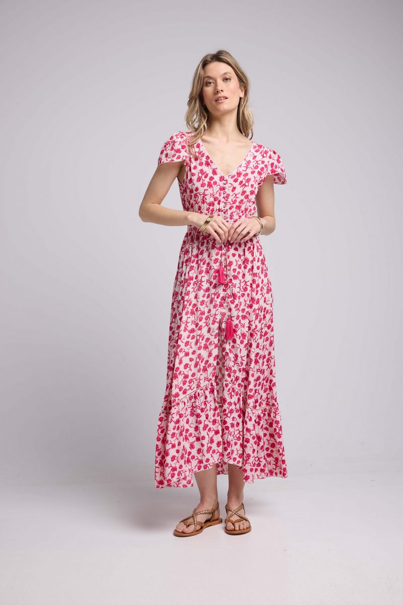 Robe Longue Manches Courtes - Rouge