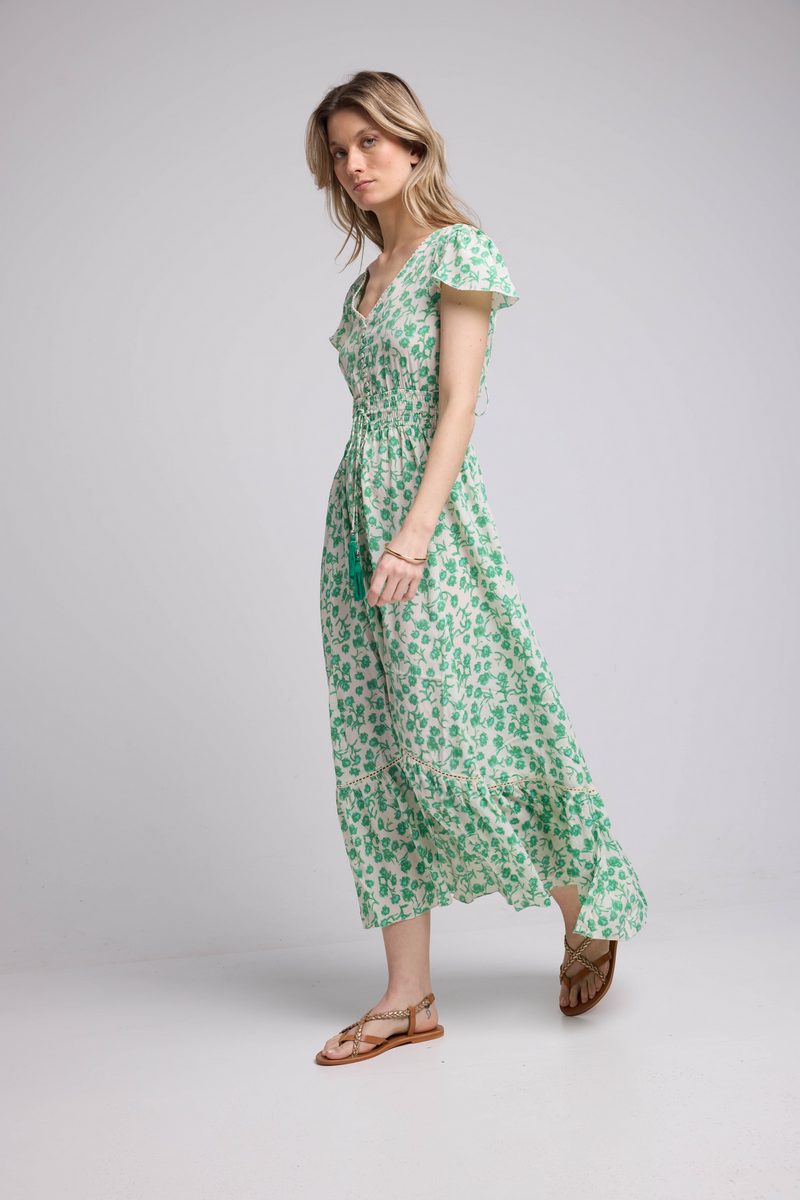Robe Longue Manches Courtes - Vert