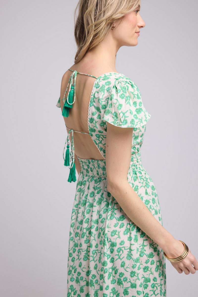 Robe Longue Manches Courtes - Vert