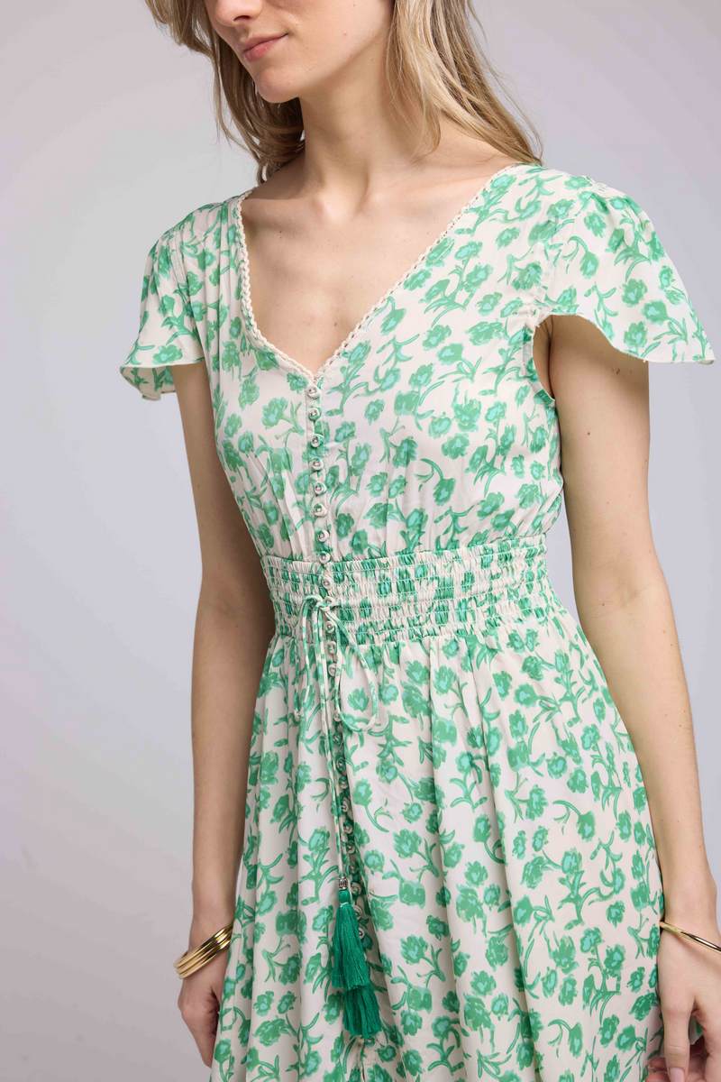 Robe Longue Manches Courtes - Vert