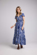 Robe Longue Manches Courtes - Blanc Bleu
