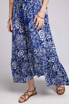 Robe Longue Manches Courtes - Blanc Bleu