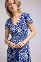 Robe Longue Manches Courtes - Blanc Bleu