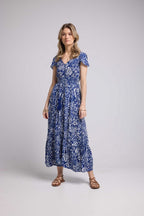 Robe Longue Manches Courtes - Blanc Bleu