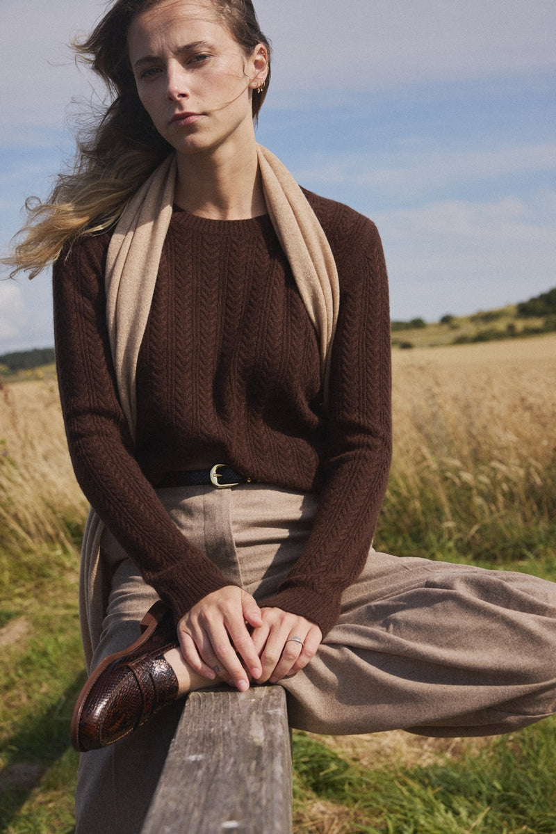 Milena Round Neck Sweater - Chocolate - 100% Cashmere Oeko-Tex - Woman