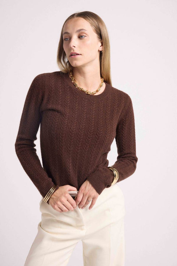 Pull Col Rond Torsades Milena - Marron - Femme