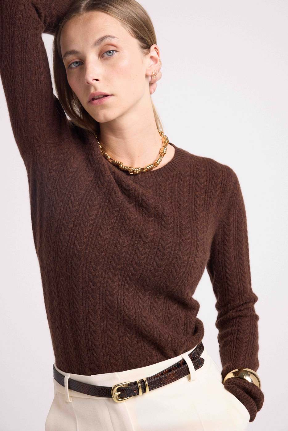 Jersey Cuello Redondo Trenzado Milena - Marrón