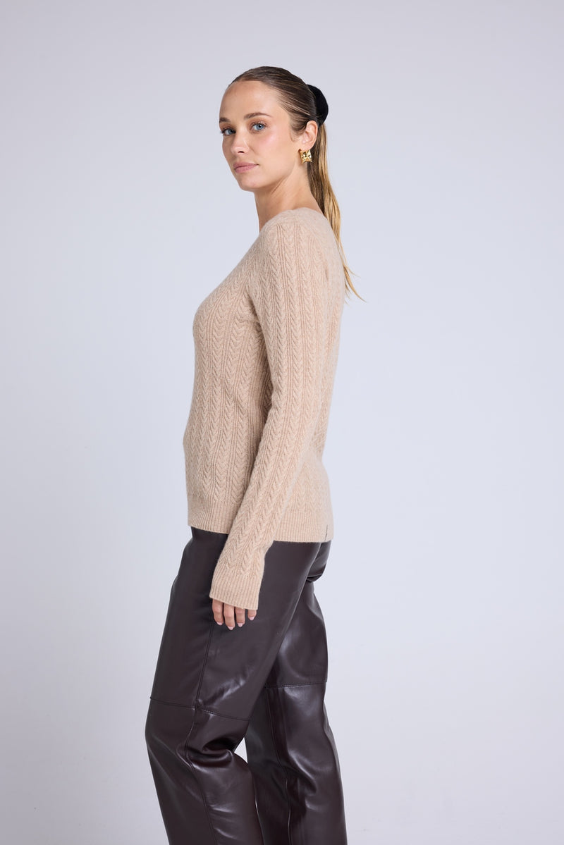 Pull Col Rond Torsades Milena - Beige Crème