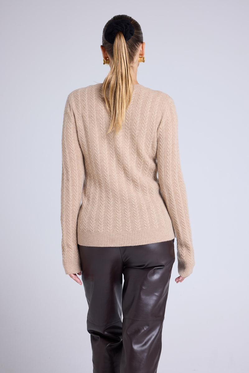 Pull Col Rond Torsades Milena - Beige Crème